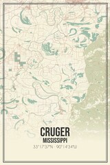 Retro US city map of Cruger, Mississippi. Vintage street map.