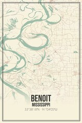 Retro US city map of Benoit, Mississippi. Vintage street map.