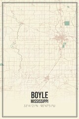 Retro US city map of Boyle, Mississippi. Vintage street map.