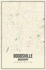 Retro US city map of Doddsville, Mississippi. Vintage street map.
