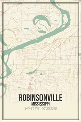 Retro US city map of Robinsonville, Mississippi. Vintage street map.
