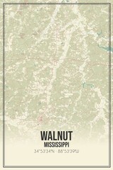 Retro US city map of Walnut, Mississippi. Vintage street map.