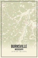 Retro US city map of Burnsville, Mississippi. Vintage street map.