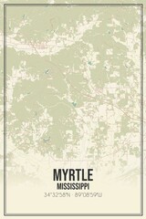 Retro US city map of Myrtle, Mississippi. Vintage street map.