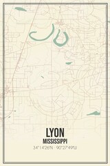 Retro US city map of Lyon, Mississippi. Vintage street map.