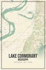Retro US city map of Lake Cormorant, Mississippi. Vintage street map.