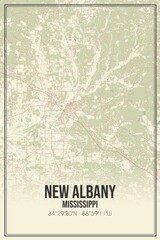 Retro US city map of New Albany, Mississippi. Vintage street map.