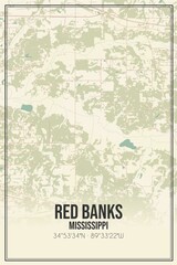 Retro US city map of Red Banks, Mississippi. Vintage street map.