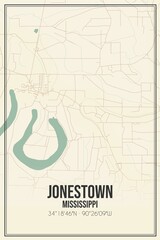 Retro US city map of Jonestown, Mississippi. Vintage street map.