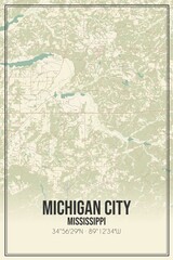 Retro US city map of Michigan City, Mississippi. Vintage street map.