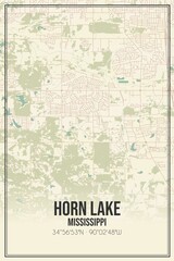 Retro US city map of Horn Lake, Mississippi. Vintage street map.