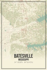 Retro US city map of Batesville, Mississippi. Vintage street map.