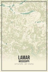 Retro US city map of Lamar, Mississippi. Vintage street map.