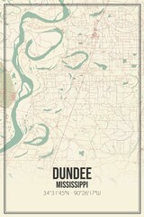 Retro US city map of Dundee, Mississippi. Vintage street map.