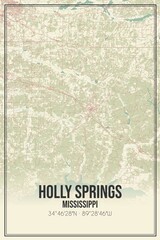 Retro US city map of Holly Springs, Mississippi. Vintage street map.