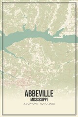 Retro US city map of Abbeville, Mississippi. Vintage street map.