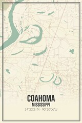 Retro US city map of Coahoma, Mississippi. Vintage street map.