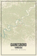 Retro US city map of Gainesboro, Tennessee. Vintage street map.
