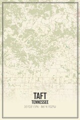 Retro US city map of Taft, Tennessee. Vintage street map.