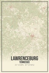 Retro US city map of Lawrenceburg, Tennessee. Vintage street map.