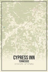 Retro US city map of Cypress Inn, Tennessee. Vintage street map.