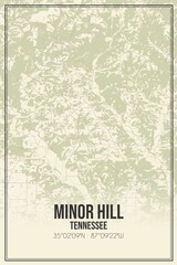 Retro US city map of Minor Hill, Tennessee. Vintage street map.