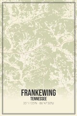 Retro US city map of Frankewing, Tennessee. Vintage street map.