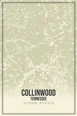 Retro US city map of Collinwood, Tennessee. Vintage street map.