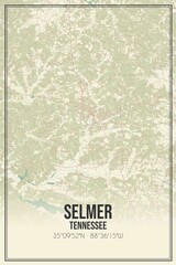 Retro US city map of Selmer, Tennessee. Vintage street map.
