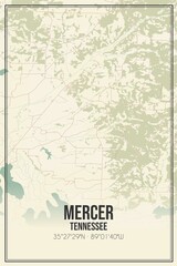 Retro US city map of Mercer, Tennessee. Vintage street map.