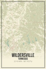 Retro US city map of Wildersville, Tennessee. Vintage street map.