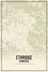 Retro US city map of Ethridge, Tennessee. Vintage street map.