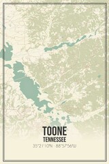Retro US city map of Toone, Tennessee. Vintage street map.