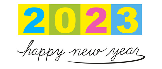 HAPPY NEW YEAR script text hand lettering. Design template Celebration typography poster, banner or greeting card for Merry Christmas and happy new year. Vector Illustration.