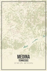 Retro US city map of Medina, Tennessee. Vintage street map.