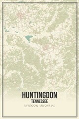 Retro US city map of Huntingdon, Tennessee. Vintage street map.