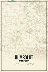 Retro US city map of Humboldt, Tennessee. Vintage street map.