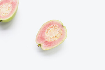 Fresh pink guava on white background.