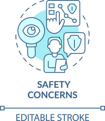 Safety concerns turquoise concept icon. Reducing occupational accidents tip abstract idea thin line illustration. Isolated outline drawing. Editable stroke. Arial, Myriad Pro-Bold fonts used