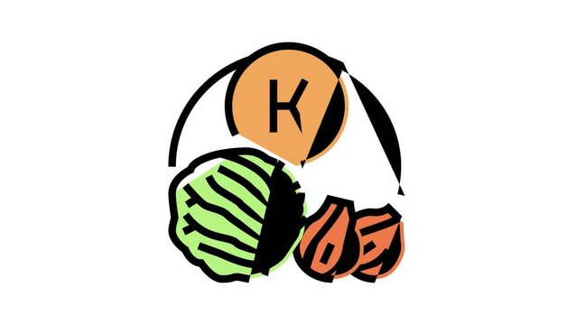 k vitamin in vegetable color icon animation