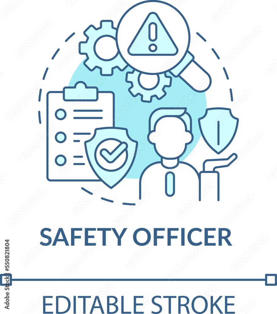 Poster safety officer turquoise concept icon. security check. avoiding worker injuries tip abstract idea th