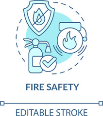 Fire safety turquoise concept icon. Measure to minimize employee injuries abstract idea thin line illustration. Isolated outline drawing. Editable stroke. Arial, Myriad Pro-Bold fonts used
