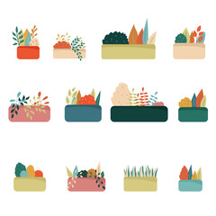 Abstract plants. Flowers in pots