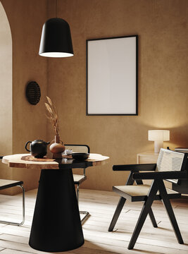 Frame mockup in contemporary nomadic home interior background, 3d render