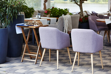 Modern restaurant interior. Blurred image, selective focus