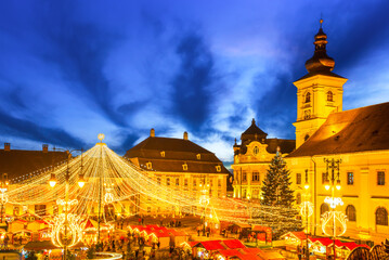 Fototapeta na wymiar Sibiu, Transylvania - Sibiu Christmas Market the most famous of Romania.