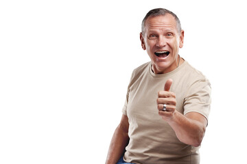 PNG shot of a handsome mature man standing against a grey background in the studio and making a...