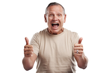 PNG shot of a handsome mature man standing against a grey background in the studio and making a thumbs up gesture