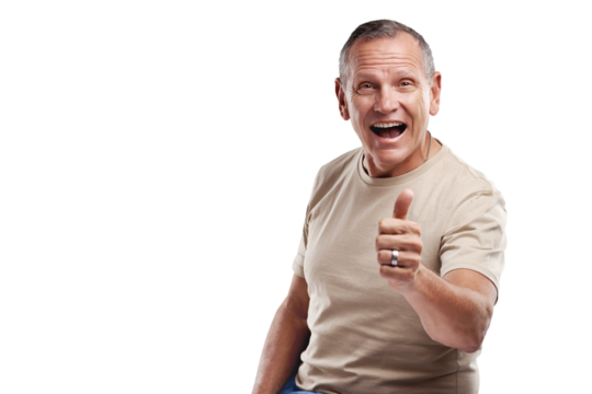 PNG shot of a handsome mature man standing against a grey background in the studio and making a thumbs up gesture