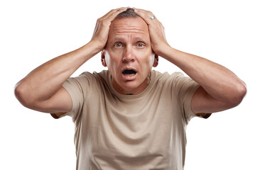 PNG shot of a handsome mature man standing alone against a grey background in the studio and...